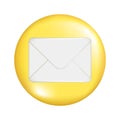 Realistic 3d yellow round sphere shape with closed mail envelope. Decorative circle button icon, spherical symbol, mail icon, Royalty Free Stock Photo