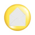 Realistic 3d yellow round sphere shape with opened mail envelope. Decorative circle button icon, spherical symbol, mail icon, Royalty Free Stock Photo