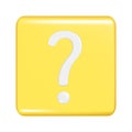 Realistic 3d yellow square shape with question sign. Decorative square button icon, button symbol with question mark symbol