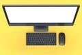 Realistic dark grey computer screen display with keyboard and mouse on yellow Royalty Free Stock Photo