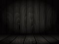 Realistic dark wooden board background.