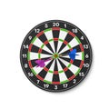 Realistic darts board with arrows in center vector dartboard goal in bullseye competition Royalty Free Stock Photo