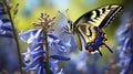 Realistic Daz3d Butterfly Illustration On Blue Flowers