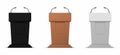 Realistic debate stage. Podium rostrum business presentation stand with microphones. Vector isolated 3D conference