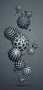 Realistic decorated spheres vector illustration, phone abstract background with beautiful balls with patterns smartphone wallpaper