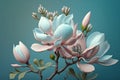 Realistic delicate pink blue magnolia. Beautiful spring flower. Generative AI