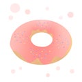 Realistic delicious donut with pink glaze. Simple donut icon isolated on white background with pink bubbles. Flat vector Royalty Free Stock Photo