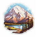 Realistic Denali Mountain Sticker With Vibrant Pop Art Colors