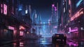 Realistic Depiction of Cyberpunk Landscape For Background