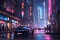 Realistic Depiction of Cyberpunk Landscape For Background