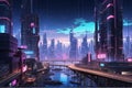 Realistic Depiction of Cyberpunk Landscape For Background