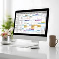 Realistic Desktop Monitor Mockup Displaying Software Interface on Screen for Modern Workspace Presentation and UI UX Design Royalty Free Stock Photo