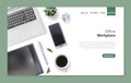 Realistic desktop workplace mockup identity landing page