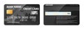 Realistic detailed black bank credit card with world map abstract design isolated. Credit plastic card with bank