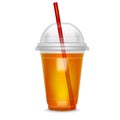 Realistic Detailed Cocktail Plastic Cup witch Straw. Vector