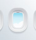 Realistic Detailed 3d Airplane Window with Blue Sky View. Vector Royalty Free Stock Photo