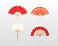 Realistic detailed 3d asian fans set symbol of asia culture. Chinese and japanese paper folding fan Royalty Free Stock Photo