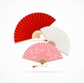 Realistic Detailed 3d Asian Hand Fans Set. Vector Royalty Free Stock Photo