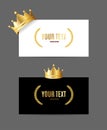 Realistic Detailed 3d Banner Paper Corner Vcard and Golden Crown Set. Vector Royalty Free Stock Photo