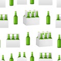 Realistic Detailed 3d Beer Bottles Pack Seamless Pattern Background. Vector Royalty Free Stock Photo