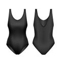 Realistic Detailed 3d Black Blank Swimsuit Woman Template Mockup Set. Vector