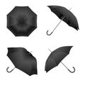 Realistic Detailed 3d Black Blank Umbrella Template Mockup Set. Vector