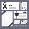 Realistic Detailed 3d Black Mourning Symbols Empty Template Mockup Card Set. Vector