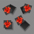 Realistic Detailed 3d Black Present Box with Red Bow Set. Vector Royalty Free Stock Photo