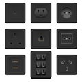 Realistic Detailed 3d Blank Socket and Switch Template Mockup Set. Vector Royalty Free Stock Photo