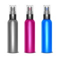 Realistic Detailed 3d Blank Spray Color Bottles Set. Vector