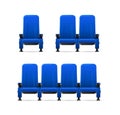 Realistic Detailed 3d Blue Cinema Chairs Set. Vector