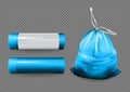 Realistic Detailed 3d Blue Plastic Trash Bag Set . Vector Royalty Free Stock Photo