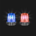 Realistic Detailed 3d Blue and Red Police Beacon Set. Vector Royalty Free Stock Photo