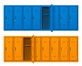 Realistic Detailed 3d Blue and Yellow School Gym Locker Set. Vector Royalty Free Stock Photo