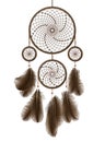 Realistic Detailed 3d Brown Dreamcatcher with Feathers. Vector