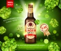 Realistic Detailed 3d Brown Glass Beer Bottle Ads Banner Concept Poster Card. Vector Royalty Free Stock Photo