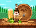 Realistic Detailed 3d Brown Glass Beer Bottle Ads Banner Concept Poster Card. Vector Royalty Free Stock Photo