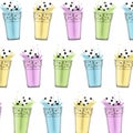 Realistic Detailed 3d Bubble Milk Tea Seamless Pattern Background. Vector Royalty Free Stock Photo