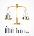 Realistic Detailed 3d Calibration Weight Laboratory and Yellow Scales Set. Vector