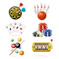 Realistic Detailed 3d Casino Sport and Leisure Games Icon Set. Vector