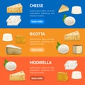 Realistic Detailed 3d Cheese Banner Horizontal Set. Vector Royalty Free Stock Photo