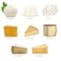 Realistic Detailed 3d Cheese Different Types Set. Vector Royalty Free Stock Photo