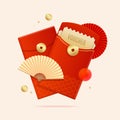 Realistic Detailed 3d Chinese Red Packet or Envelope Set. Vector Royalty Free Stock Photo