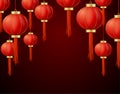 Realistic Detailed 3d Chinese Red Paper Lantern Background Card. Vector Royalty Free Stock Photo