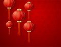 Realistic Detailed 3d Chinese Red Paper Lantern Background Card. Vector Royalty Free Stock Photo