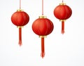 Realistic Detailed 3d Chinese Red Paper Lantern Set. Vector Royalty Free Stock Photo