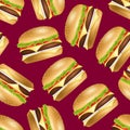 Realistic Detailed 3d Classic American Hamburger Seamless Pattern Background. Vector Royalty Free Stock Photo