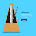 Realistic Detailed 3d Classic Mechanical Metronome Card. Vector