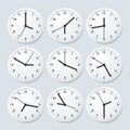 Realistic Detailed 3d Clock Set with Different Time. Vector