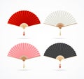 Realistic Detailed 3d Color Asian Hand Fans Set. Vector